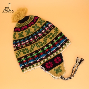 秘鲁进口成人南美民族风手工编织帽子旅游羊驼毛保暖护耳帽