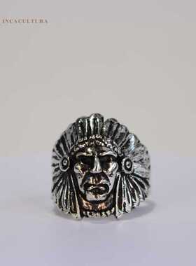 秘鲁男性钛钢印第安骷髅戒指
