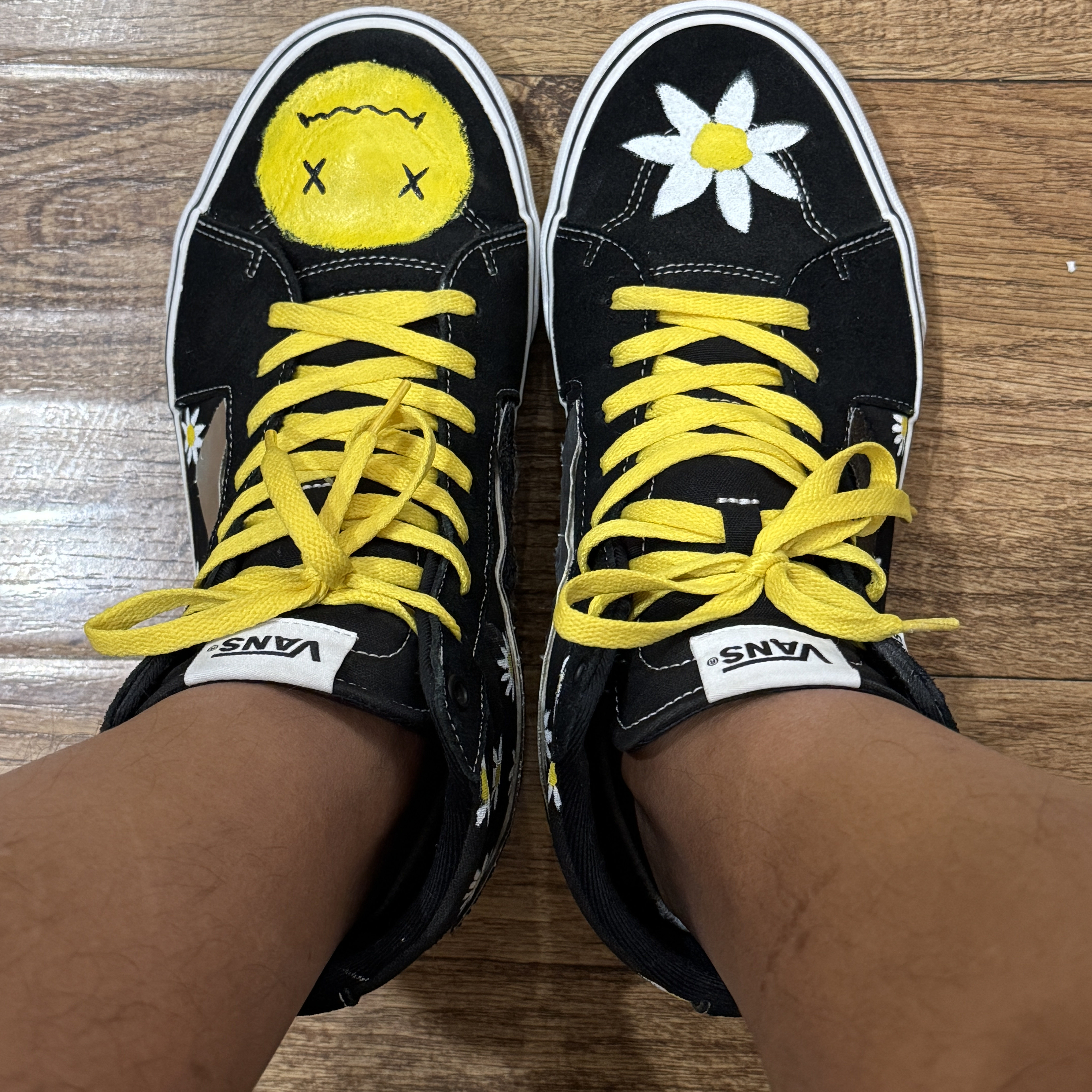 定制球鞋 Vans 经典款 高帮 板鞋 男女同款 黑白 太阳与雏菊 休闲