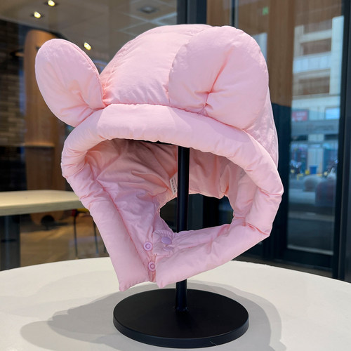 粉色小熊耳朵雷锋帽男女冬季