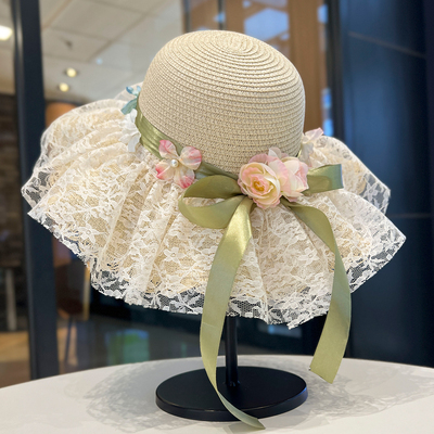 法式复古蕾丝草帽夏季遮阳防晒