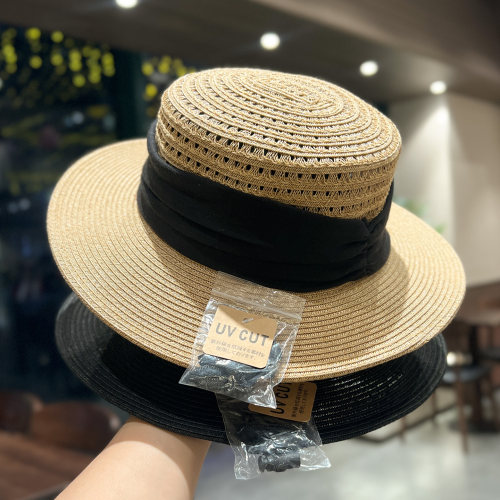 法式老钱风镂空细草编平顶礼帽