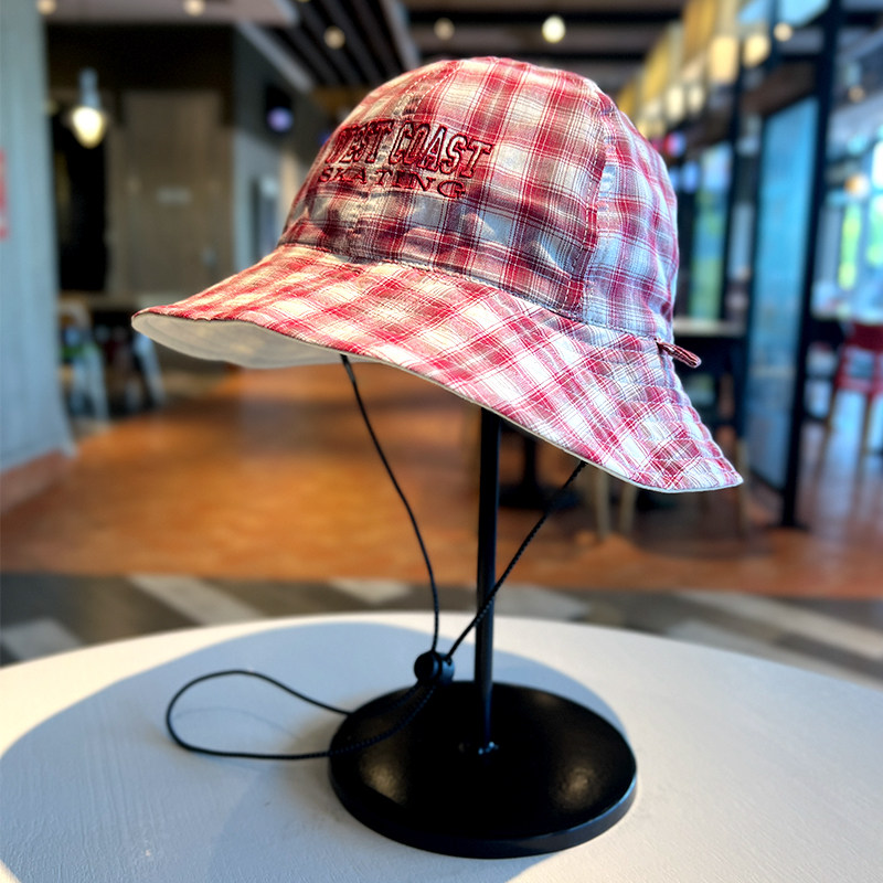 时尚设计师款格子双面渔夫帽亲子款夏季百搭遮阳帽户外防晒太阳帽