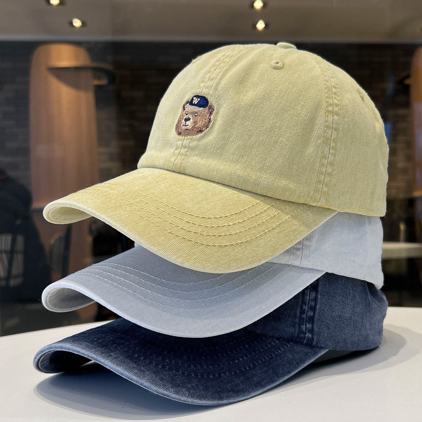 帽子男女水洗棉可爱小熊刺绣棒球帽春夏季学院风宽檐显脸小鸭舌帽