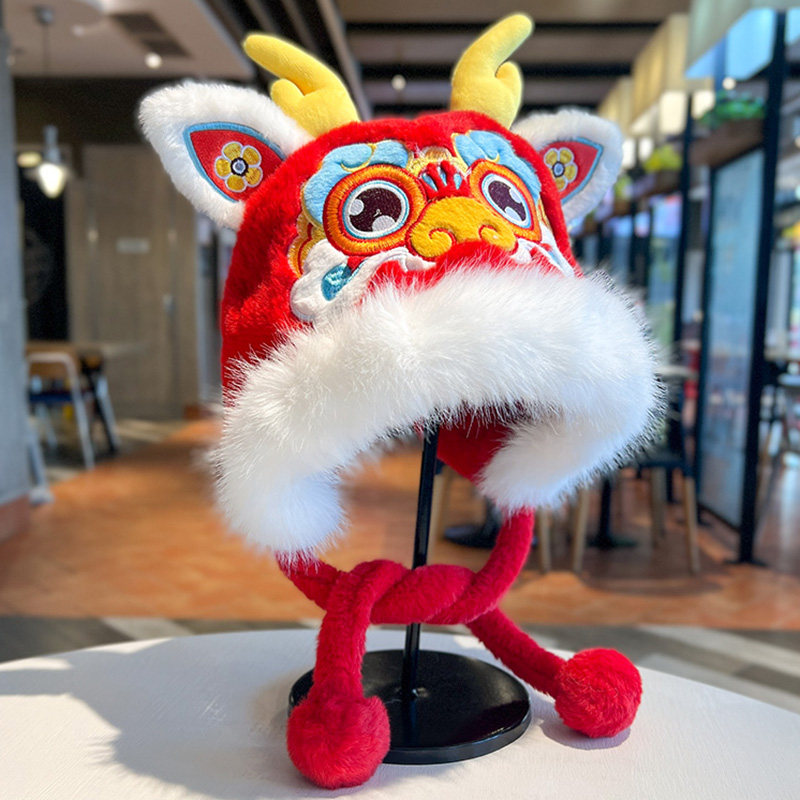 国潮新年氛围感红色醒狮龙头帽子女冬季加厚加绒护耳雷锋帽拜年帽,服饰配件/皮带/帽子/围巾,帽子,淘宝优惠券,粉丝福利购,淘宝优惠卷