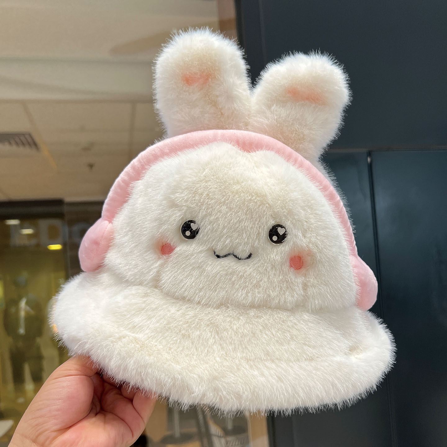 日系甜美兔子毛绒渔夫帽保暖显小