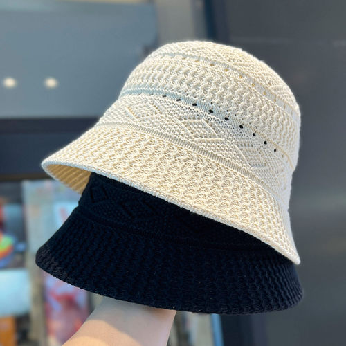 夏季镂空针织防晒可折叠渔夫帽女