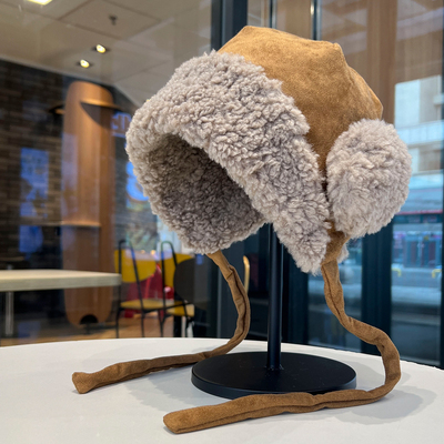 日系复古麂皮绒护耳帽