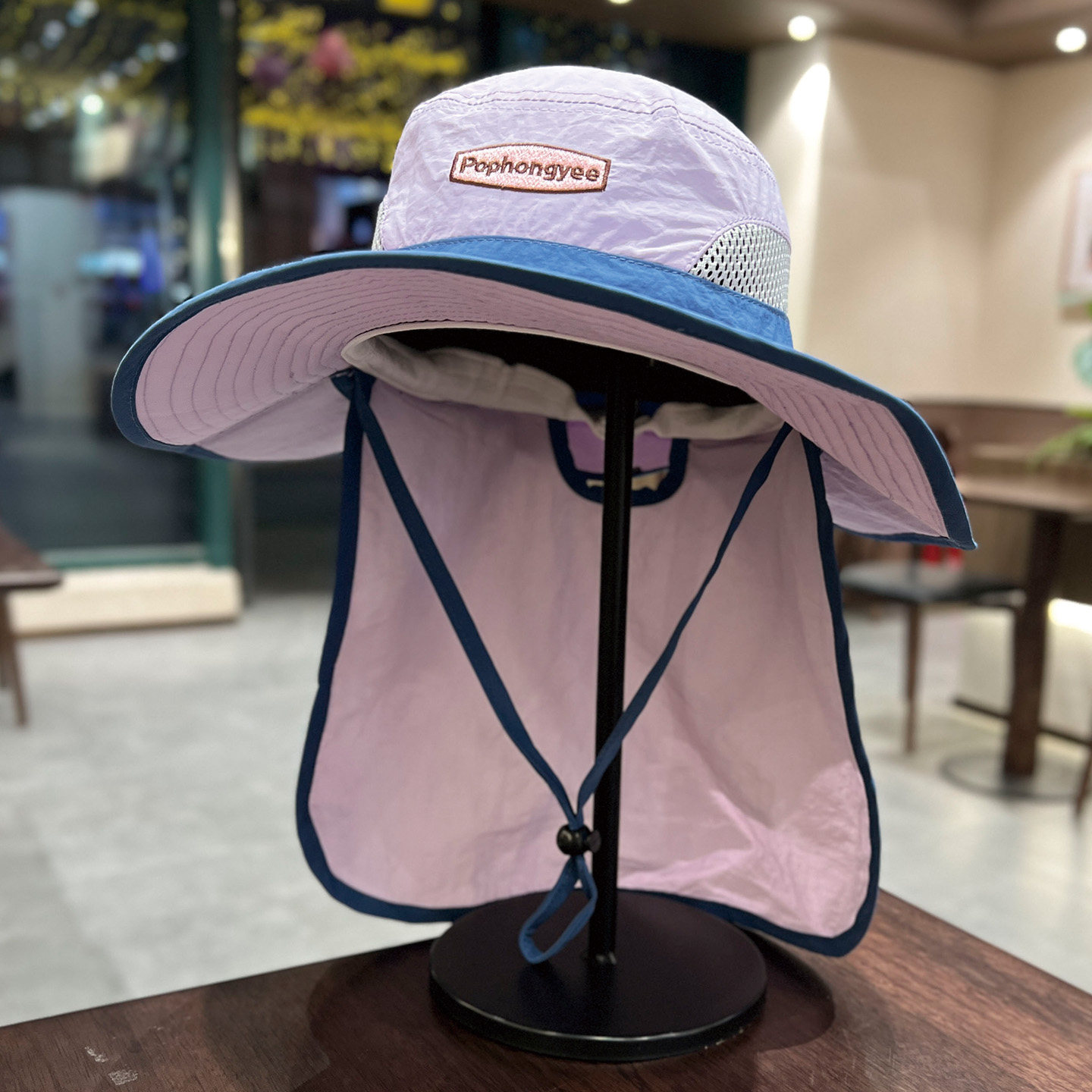 可掩藏披肩防晒帽子男女夏日清新拼色网眼亲子儿童帽遮脖子太阳帽