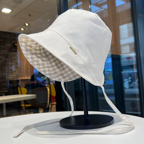 双面可戴格子渔夫帽女春夏防晒