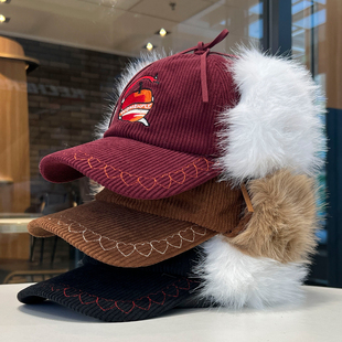 复古亚比风棒球帽鸭舌帽子女冬季保暖2025新款护耳雷锋帽辣妹时髦