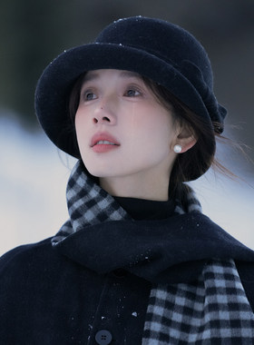 赫本风蝴蝶结毛呢渔夫帽女