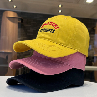 黄色鸭舌帽女生韩版字母刺绣棒球帽宽帽檐大头围显脸小加深帽子男