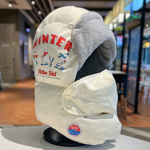 雷锋帽女北极熊加绒加厚防风面罩护耳帽户外骑车滑雪护脖套头棉帽