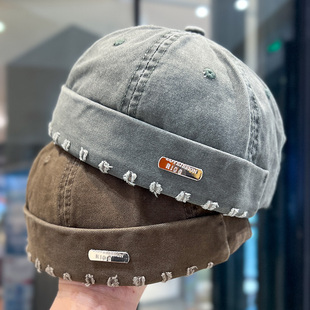 日系雅痞街头做旧磨破水洗地主帽女春秋情侣个性无檐寸头瓜皮帽男
