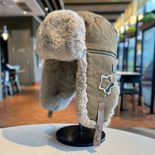 美拉德复古牛仔雷锋帽男女东北防寒保暖棉帽冬季加厚加绒护耳帽子