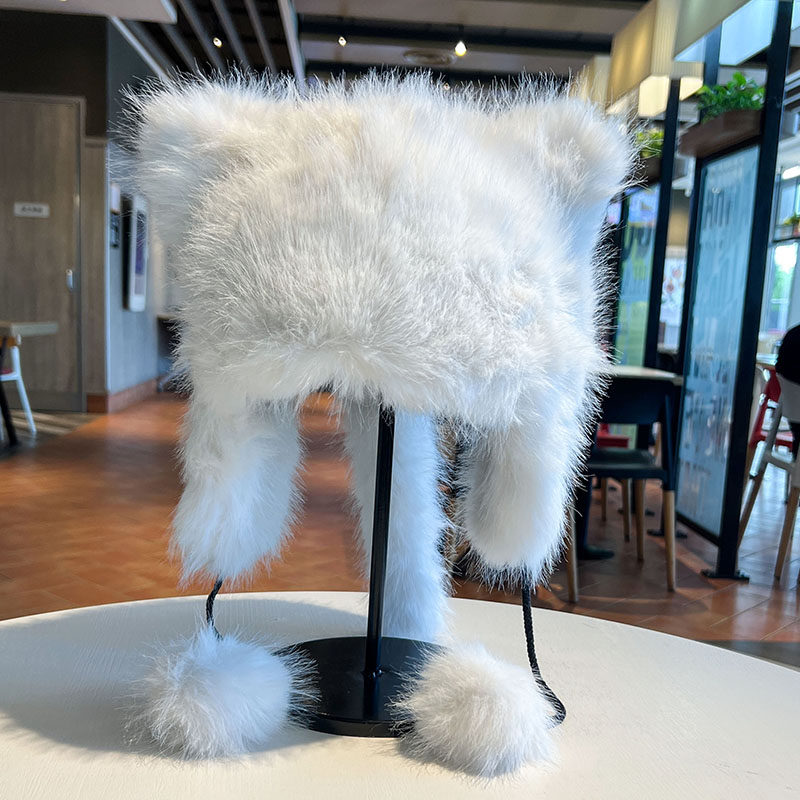 冬季新款仿狐狸毛皮草雷锋帽女甜美可爱护耳保暖帽毛茸茸包头帽子