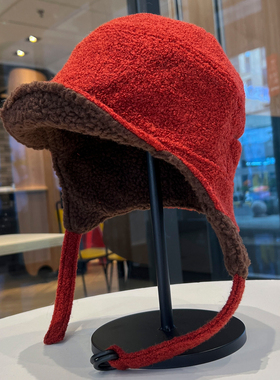 日系双面戴羊羔绒飞行帽子女冬季户外保暖防寒护耳红色鸭舌雷锋帽