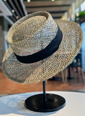 夏天镂空透气平檐草帽出游度假拍照礼帽复古法式时尚咸草编遮阳帽