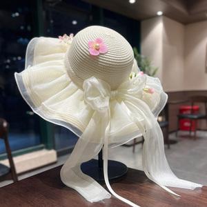 甜美法式防晒草帽蝴蝶结沙滩