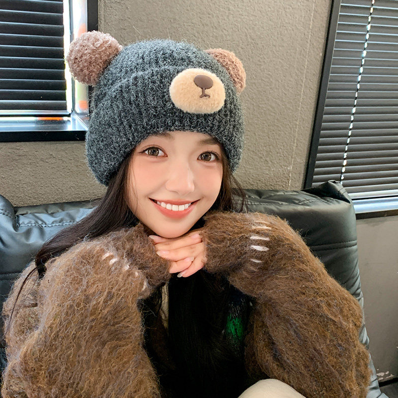 韩国可爱小熊包头帽子女秋冬季加厚针织毛线帽百搭显脸小护耳冷帽,服饰配件/皮带/帽子/围巾,帽子,淘宝优惠券,粉丝福利购,淘宝优惠卷