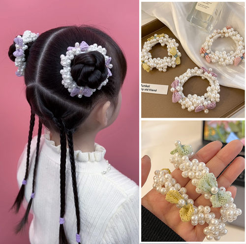 丸子头珍珠蝴蝶结发圈
