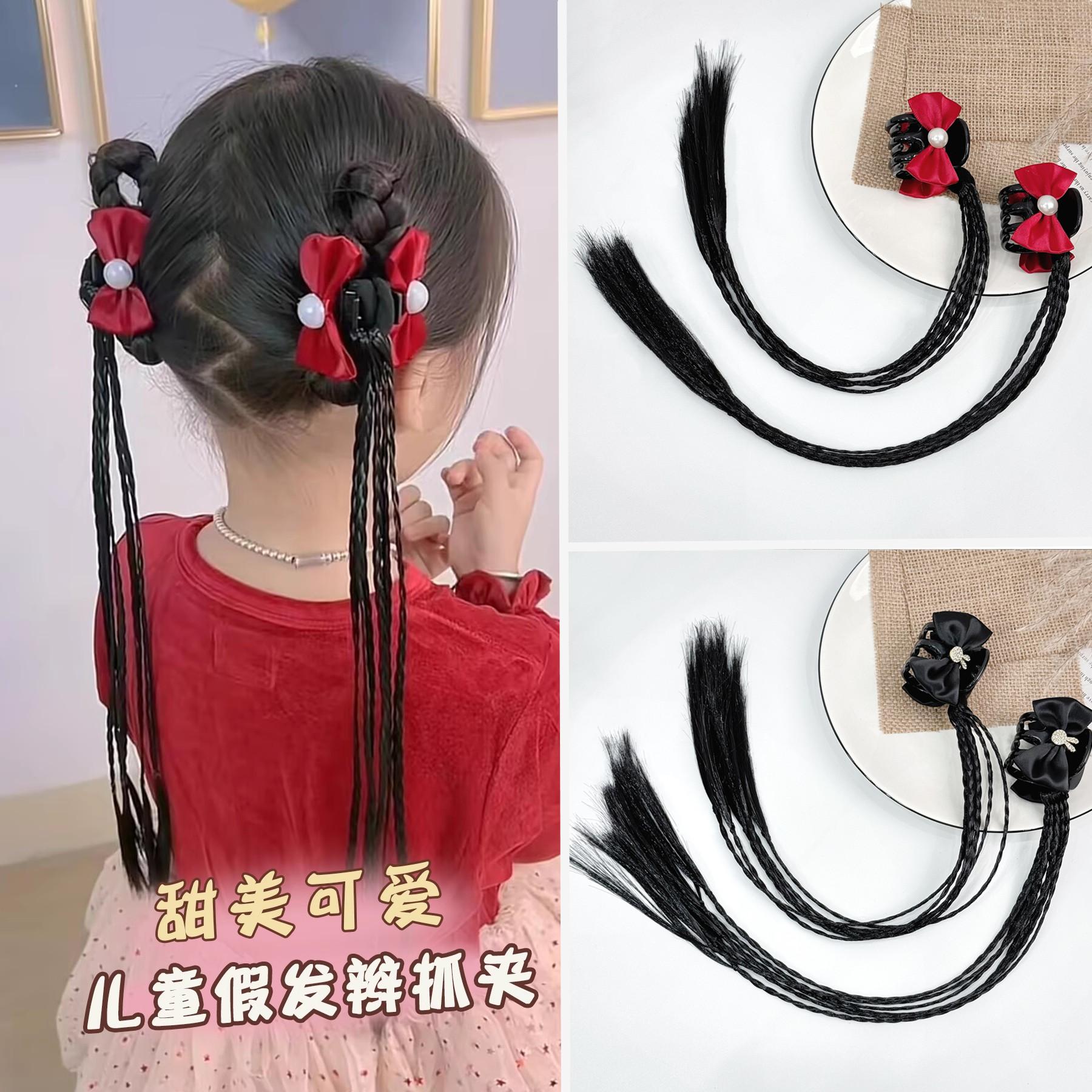 儿童抓夹丸子头马尾假发