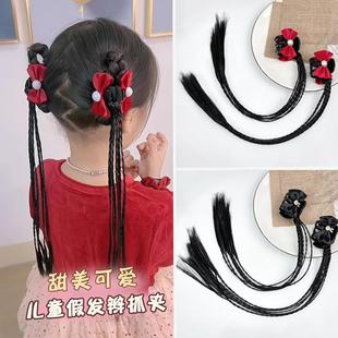儿童新年假发辫子马尾抓夹可爱卡通小女孩马尾编发发夹发饰头绳