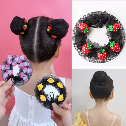 卡通发网丸子头头发套花苞头发饰