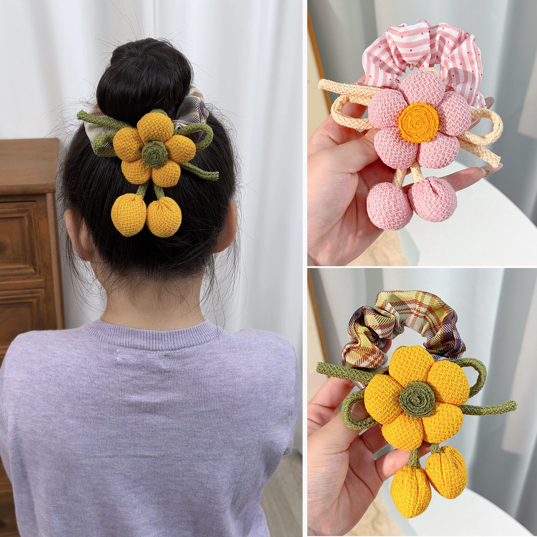 立体花朵大肠发圈扎马尾丸子头小女孩柔软布艺发绳森系发饰头饰,童装/婴儿装/亲子装,发饰,淘宝优惠券,粉丝福利购,淘宝优惠卷