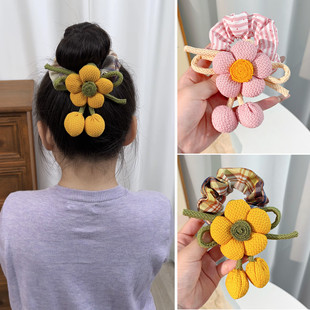 立体花朵大肠发圈扎马尾丸子头小女孩柔软布艺发绳森系发饰头饰