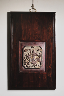 紫光檀嵌清代老花板麒麟献瑞挂屏鎏金原漆高浮雕文玩木雕收藏送礼