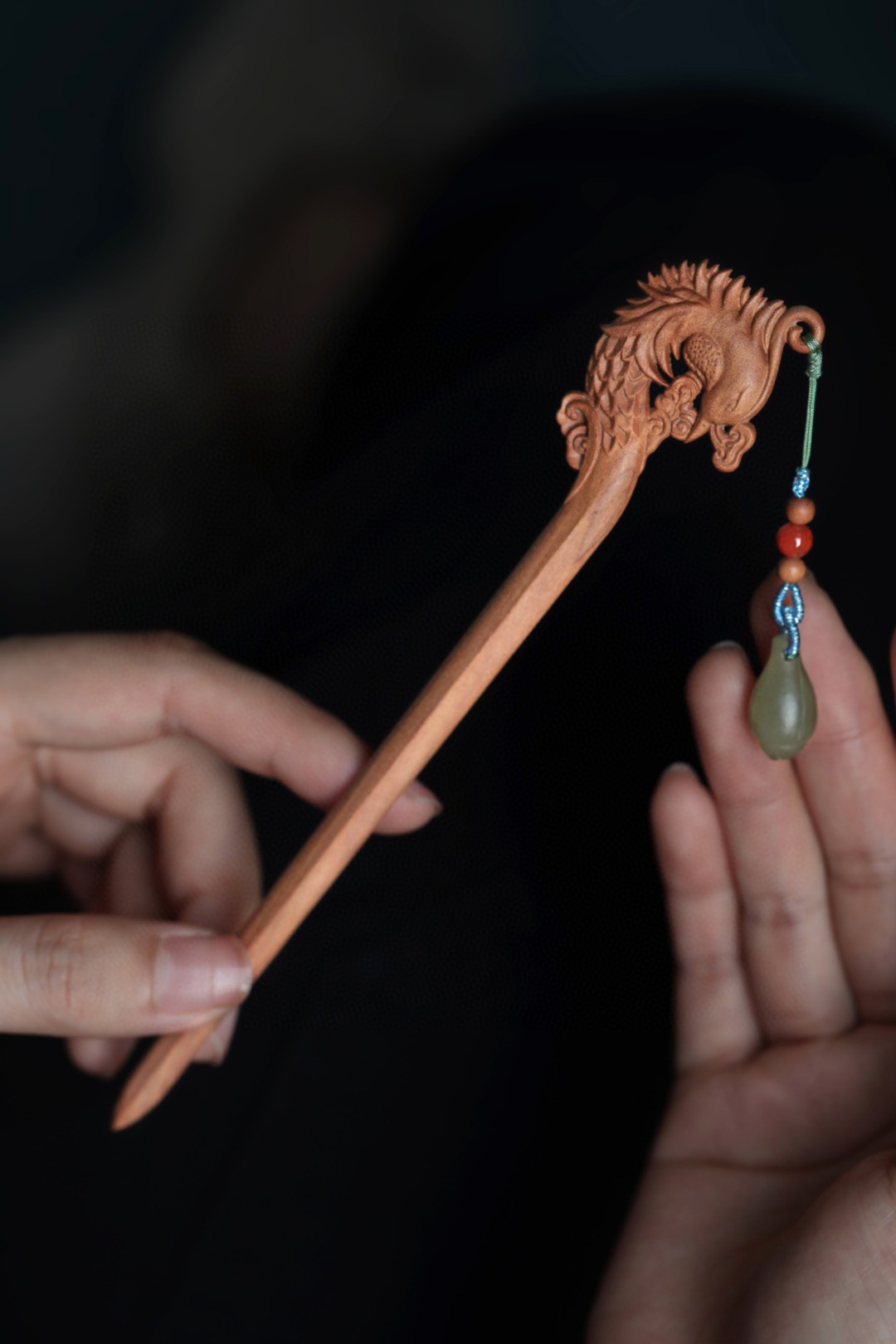 印度老山檀香凤鸣发簪红木实木发钗古风简约头发饰送生日情人节礼