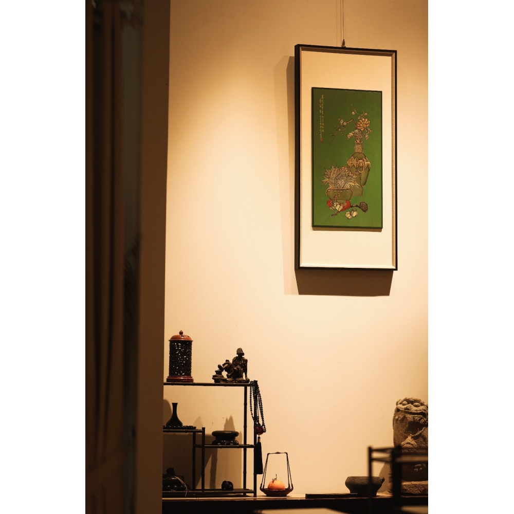 老楠木板漆画清供图挂屏金漆时绘