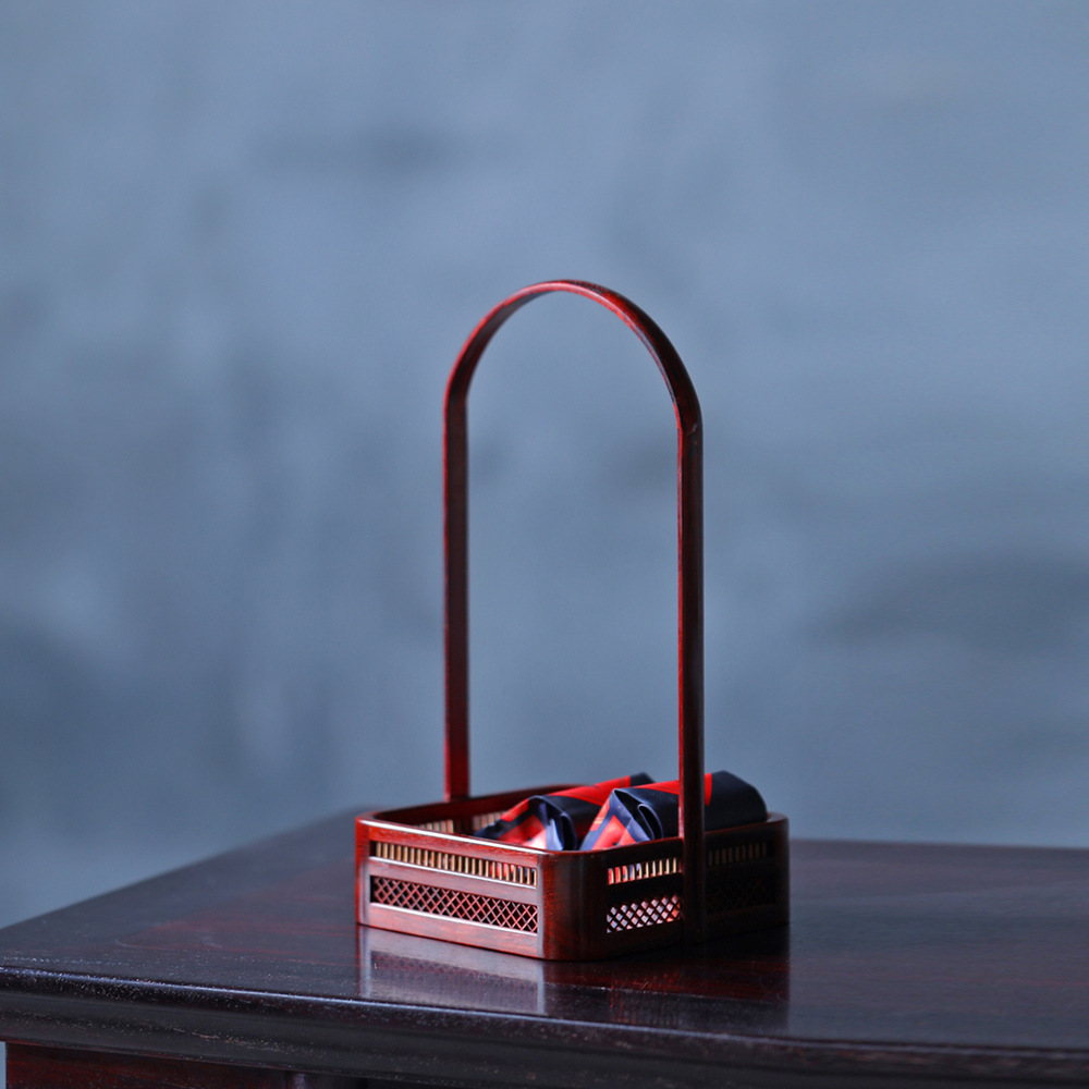 印度小叶紫檀方菱系列高提梁方篮家居文房用品榫卯结构提篮摆件