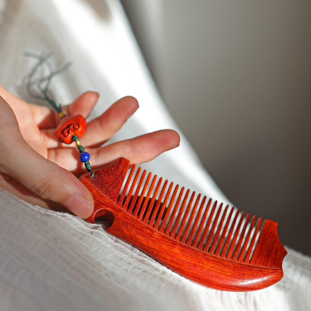 印度小叶紫檀如意木梳精雕手工艺木梳 防静电木质梳子摆件送礼