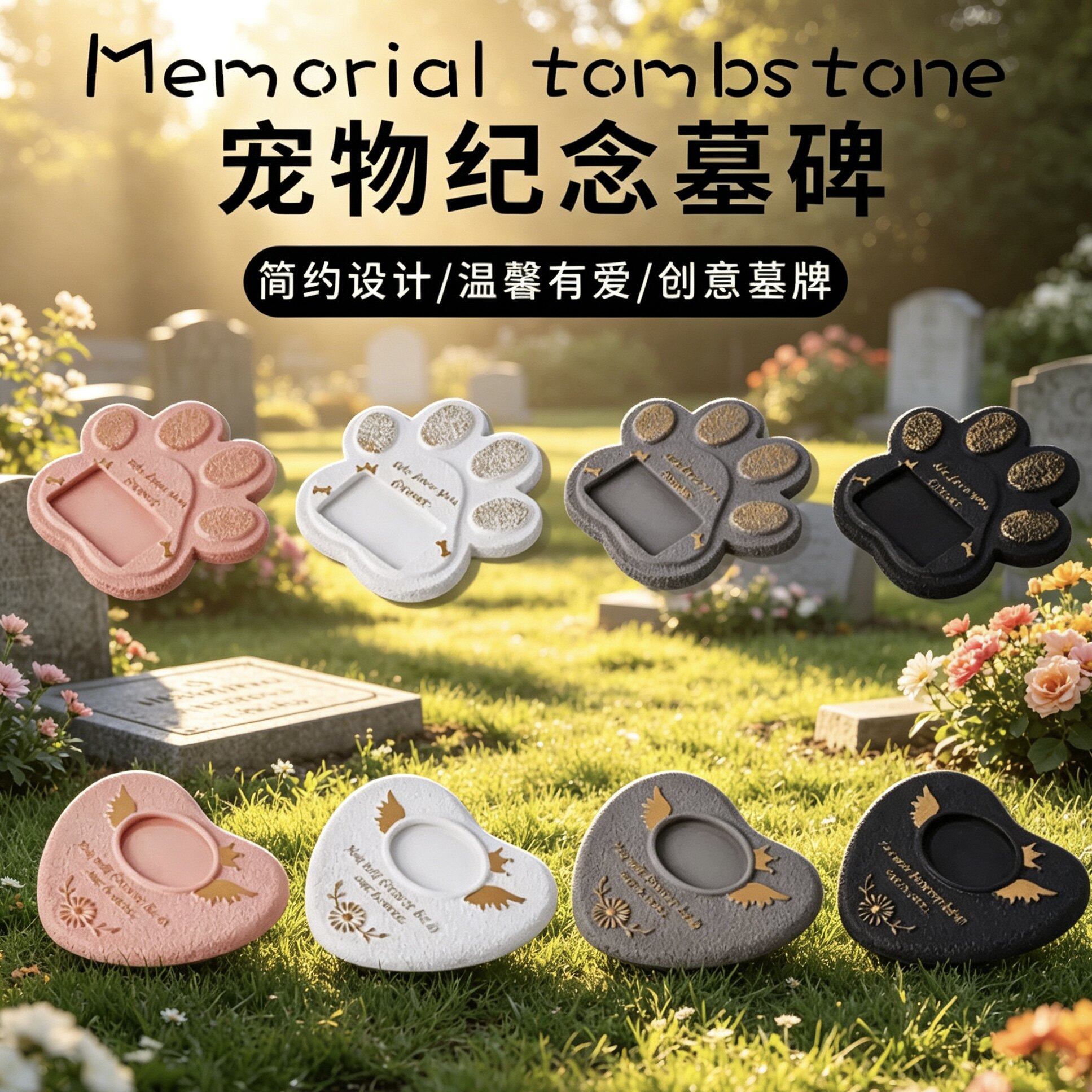 宠物墓碑仿石头狗狗猫咪小动物灵牌祭祀品小狗纪念品摆件殡葬用品