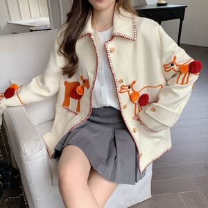 宅女同款羊驼球球刺绣重工麻感夹克外套2023秋季新款