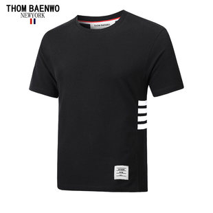 侧边四条杠夏季新款潮牌TB 短袖纯棉男女T恤休闲加大码半袖体恤潮