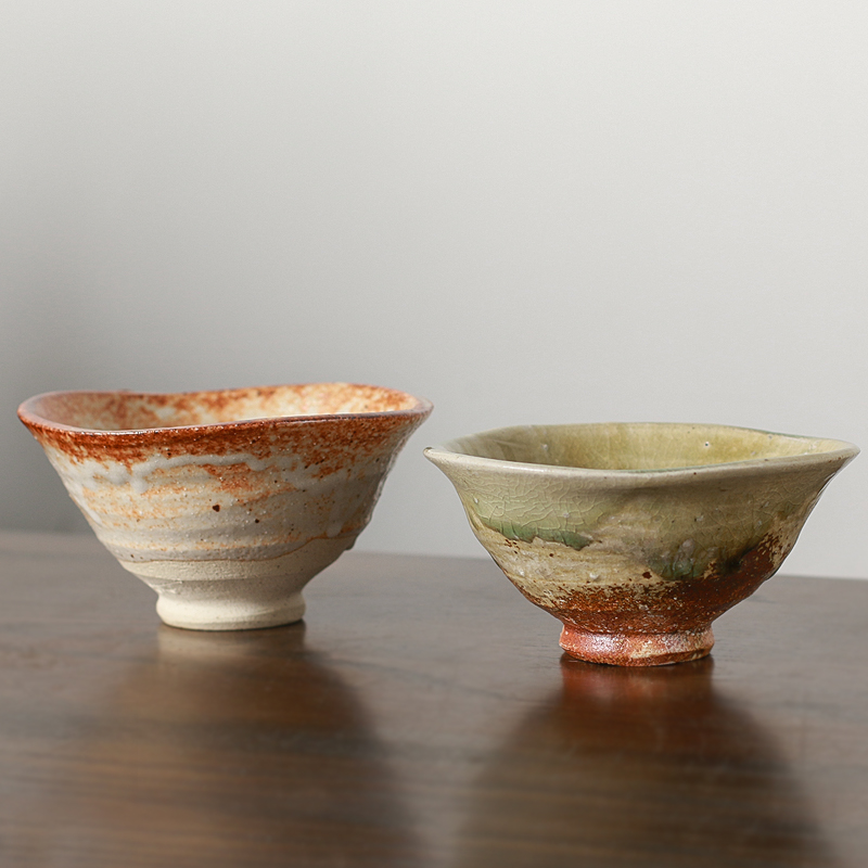 伊贺烧粗陶茶碗复古冰裂釉