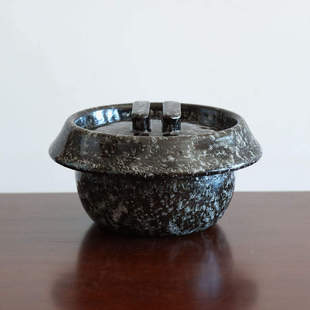 日本进口信乐烧六锅窑满釉手作墨雪纹陶土羽釜米饭锅 小葵川町屋
