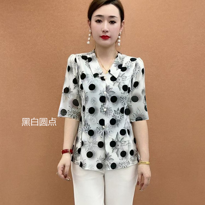 夏季印花短袖冰麻小衫