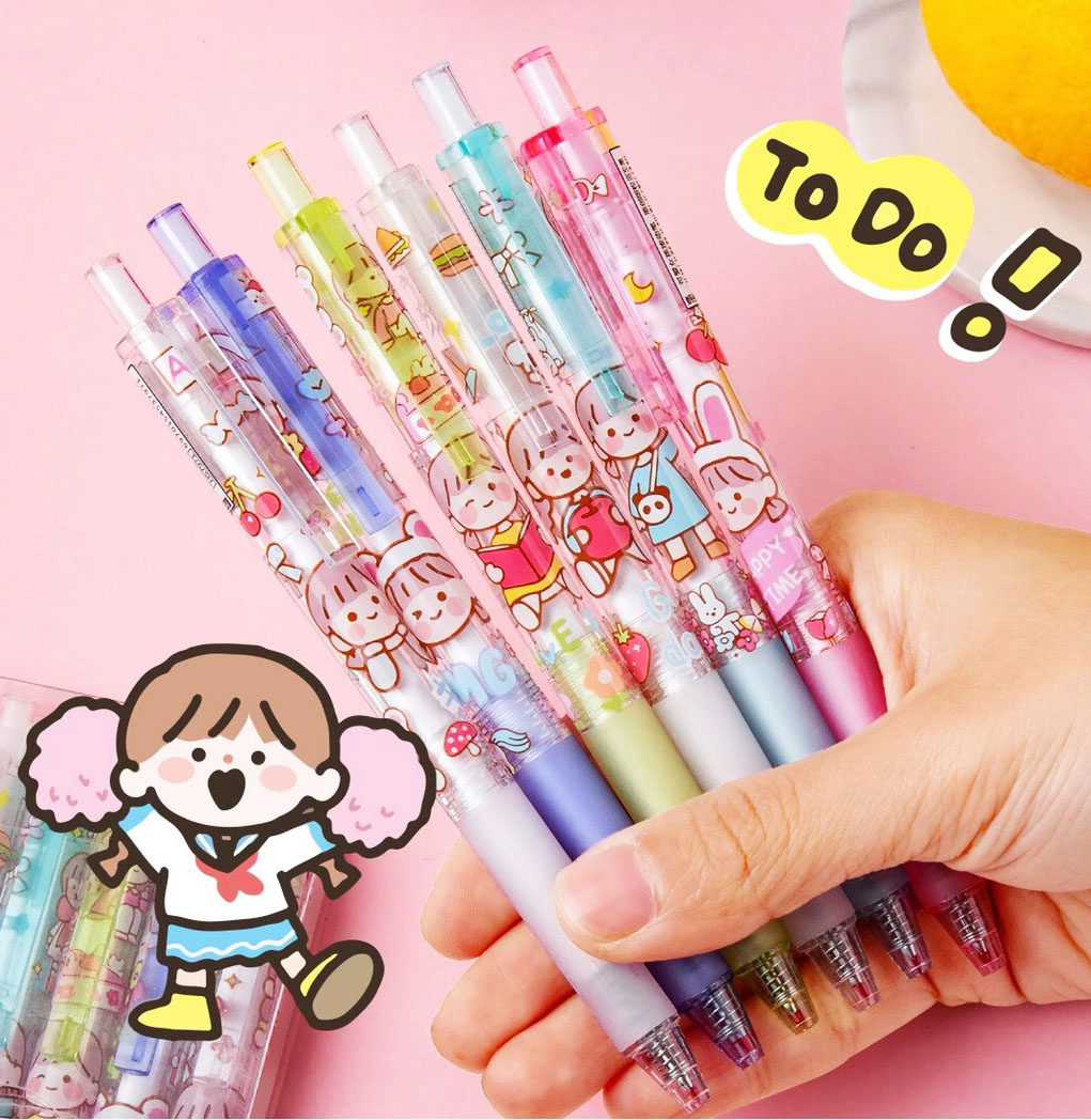 禾硕可爱女孩中性笔高颜值少女心卡通按动笔女生用黑色水笔刷题笔