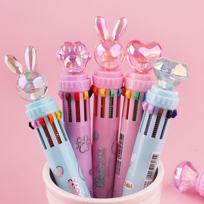 可奇家10色合一少女心水晶圆珠笔