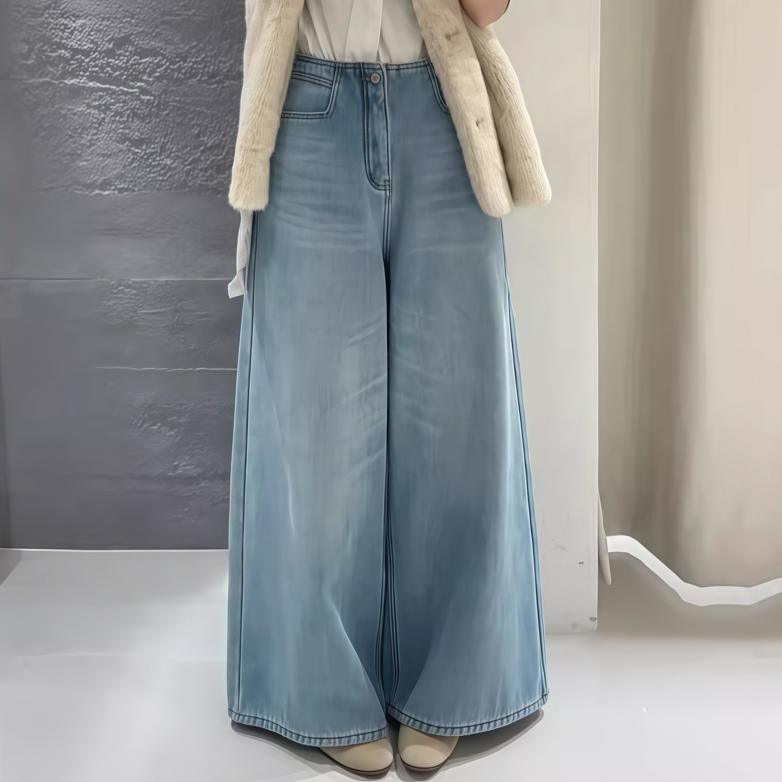 X2牛仔裤-2025冬款无腰头阔腿裤