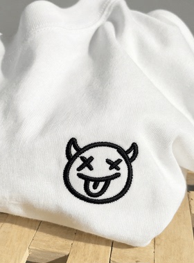 禧衫宁宁同款小恶魔刺绣短袖T恤男女宽松款纯棉白色夏情侣装上衣
