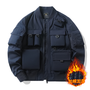 春秋男士夹克外套工装多口袋加棉保暖冬装茄克JK351-薄P175厚P190图片