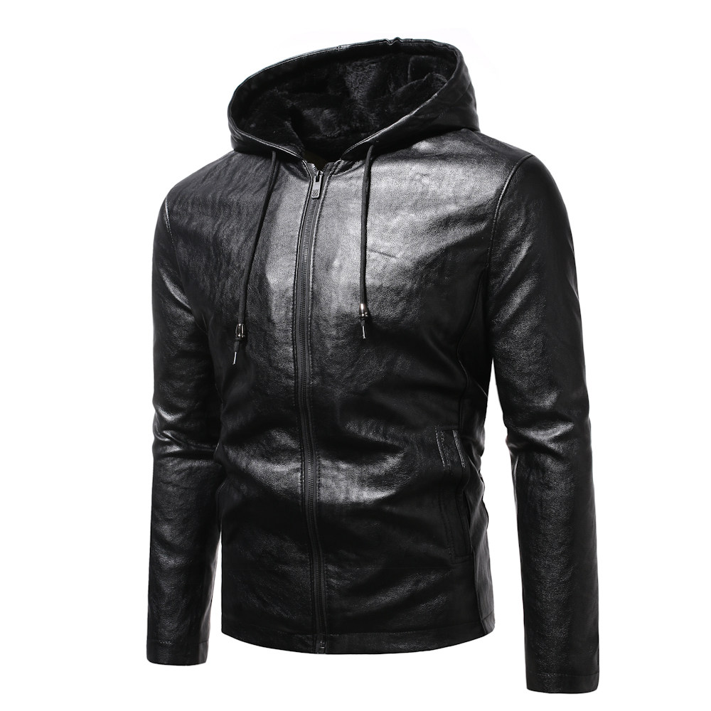 跨境外贸男式皮衣休闲潮流连帽皮夹克青年外套1412-J,男装皮衣,星座四季星座1412