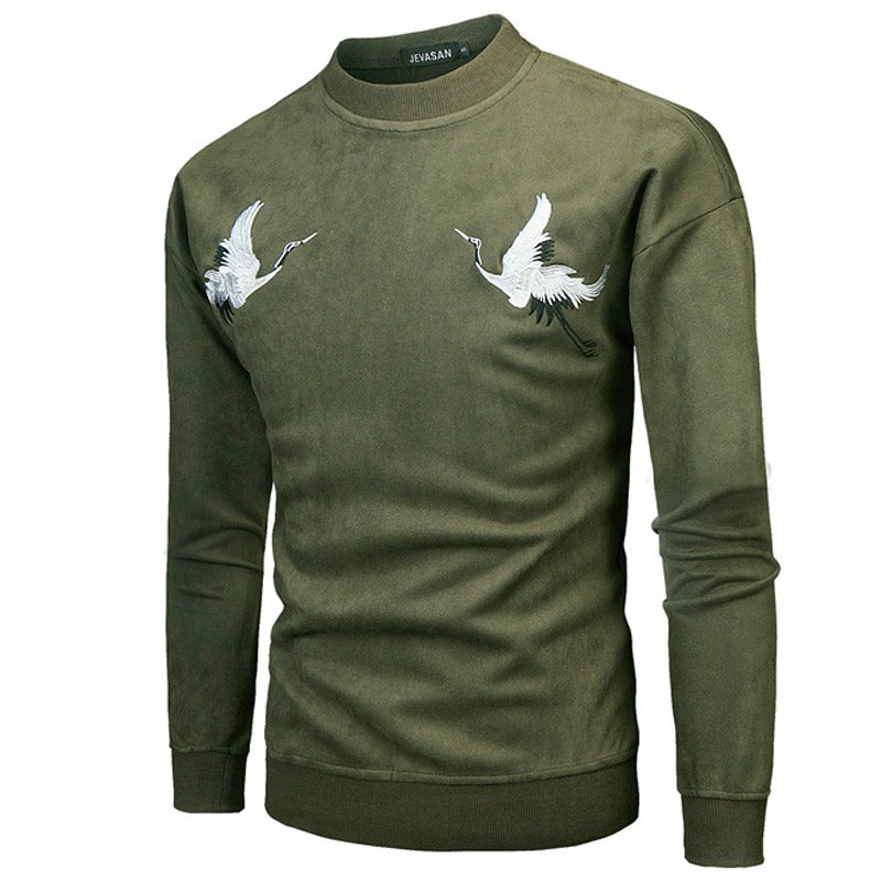 2022秋冬麂皮绒仙鹤刺绣卫衣欧码男士宽松卫衣1412-WY02，男装卫衣，星座四季星座1412