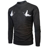 2022秋冬麂皮绒仙鹤刺绣卫衣欧码男士宽松卫衣1412-WY02，男装卫衣，星座四季星座1412